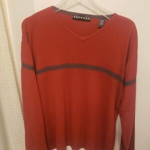 Vintage Men's Express V-Neck Sweater in Crimson And Charcoal Sz XL